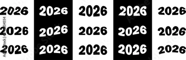Fototapeta Creative typographic pattern featuring the year 2026 in a distorted black and white design for calendars and new year concepts
