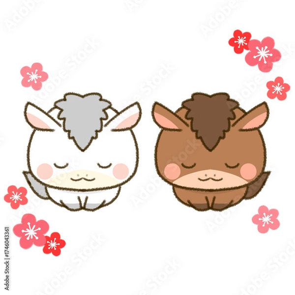 Obraz 午年の年賀状素材　お辞儀をする二匹の馬