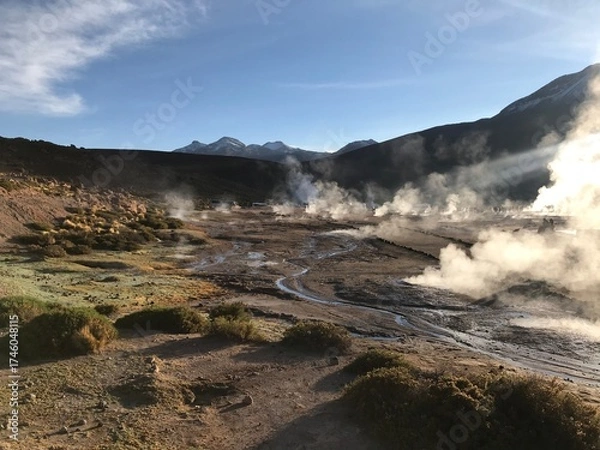 Fototapeta Steam Rising from Fumaroles at El Tatio Geothermal Field
