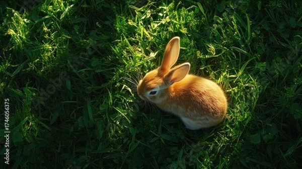 Obraz Sunny meadow bunny, grazing, springtime, nature