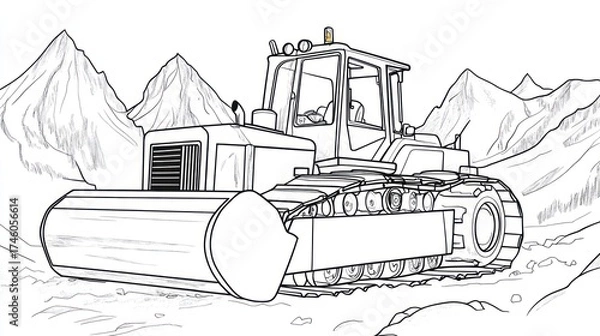 Obraz Bulldozer Mountain Construction Line Drawing