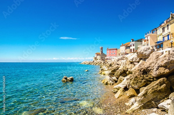 Obraz View on the Piran Coast, Gulf of Piran on the Adriatic Sea, Slovenia