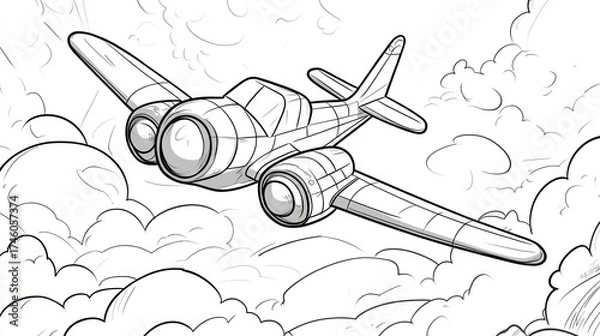 Obraz Vintage Plane Soaring Above Clouds; Illustration