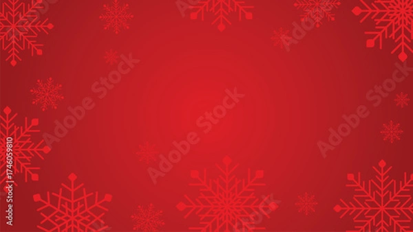 Fototapeta Red christmas background vector template with snowflake border and copy space.