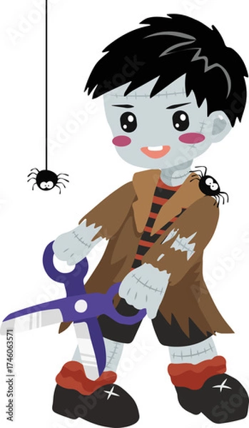 Fototapeta Cartoon Frankenstein Character with Scissors