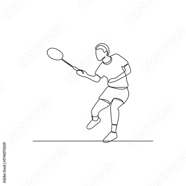 Fototapeta One continuous line drawing of badminton illustration. Badminton is a racquet sport played using racquets to hit a shuttlecock across a net. Sport theme design vector concept.