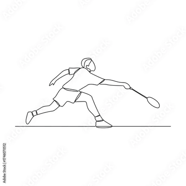 Fototapeta One continuous line drawing of badminton illustration. Badminton is a racquet sport played using racquets to hit a shuttlecock across a net. Sport theme design vector concept.