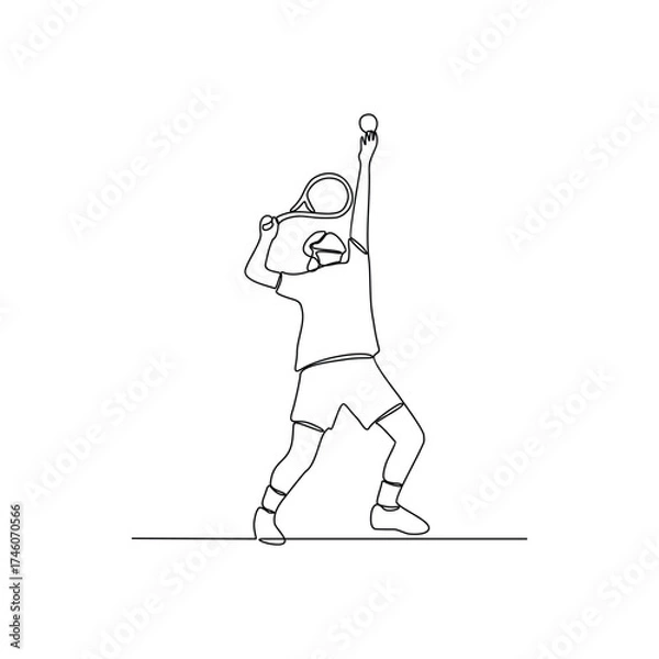 Fototapeta One continuous line drawing of tennis illustration. Tennis player uses a tennis racket strung with a cord to strike a hollow rubber ball covered with felt. Sport theme design vector concept.