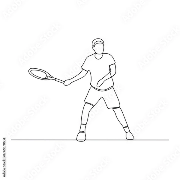 Fototapeta One continuous line drawing of tennis illustration. Tennis player uses a tennis racket strung with a cord to strike a hollow rubber ball covered with felt. Sport theme design vector concept.
