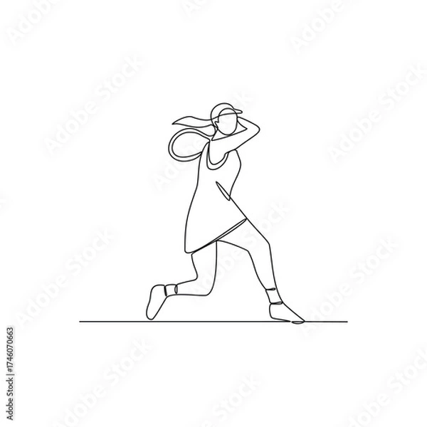 Fototapeta One continuous line drawing of tennis illustration. Tennis player uses a tennis racket strung with a cord to strike a hollow rubber ball covered with felt. Sport theme design vector concept.