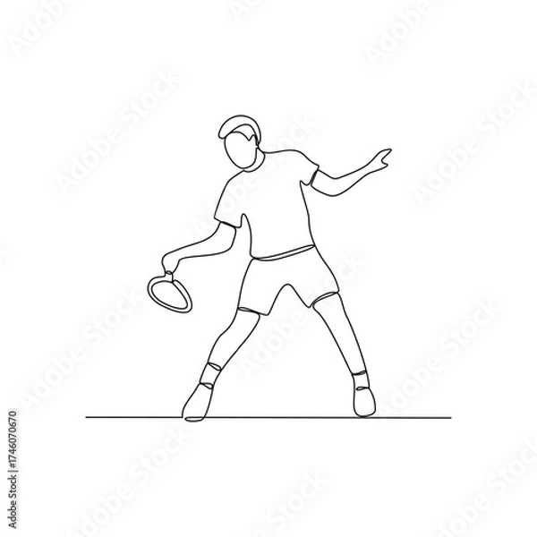 Fototapeta One continuous line drawing of tennis illustration. Tennis player uses a tennis racket strung with a cord to strike a hollow rubber ball covered with felt. Sport theme design vector concept.