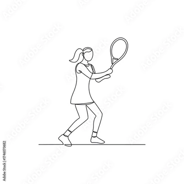 Fototapeta One continuous line drawing of tennis illustration. Tennis player uses a tennis racket strung with a cord to strike a hollow rubber ball covered with felt. Sport theme design vector concept.