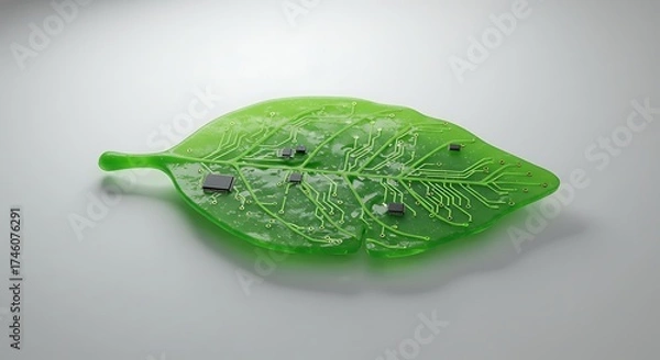 Fototapeta Electronic Leaf with Circuit Board Design