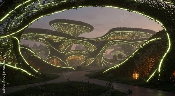 Fototapeta Futuristic Architecture with Glowing Structures