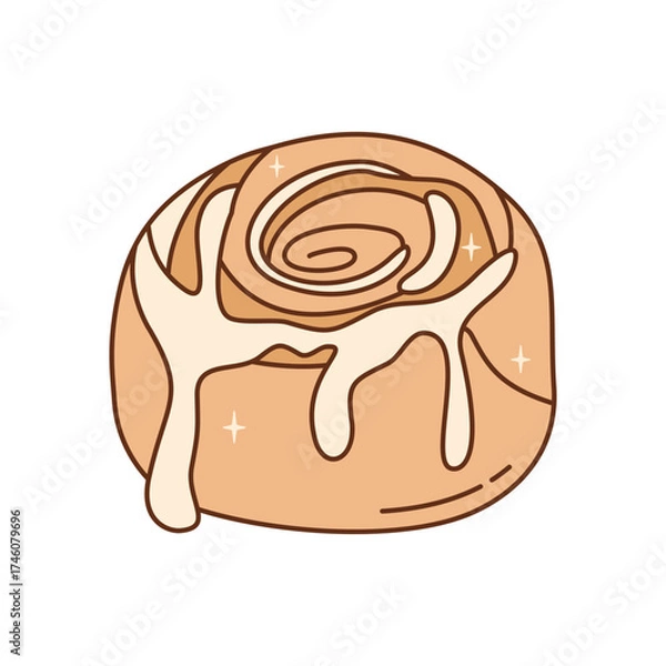 Obraz Warm, gooey cinnamon roll with rich vanilla icing or glaze. A favorite winter breakfast or comforting dessert.