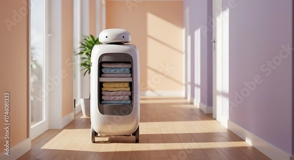 Fototapeta Robot Carrying Folded Clothes