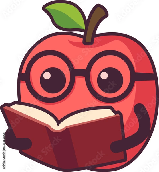 Fototapeta Apple Mascot with Glasses Reading a Book