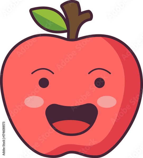 Fototapeta Cute Apple Character with Blushing Cheeks and Leaf