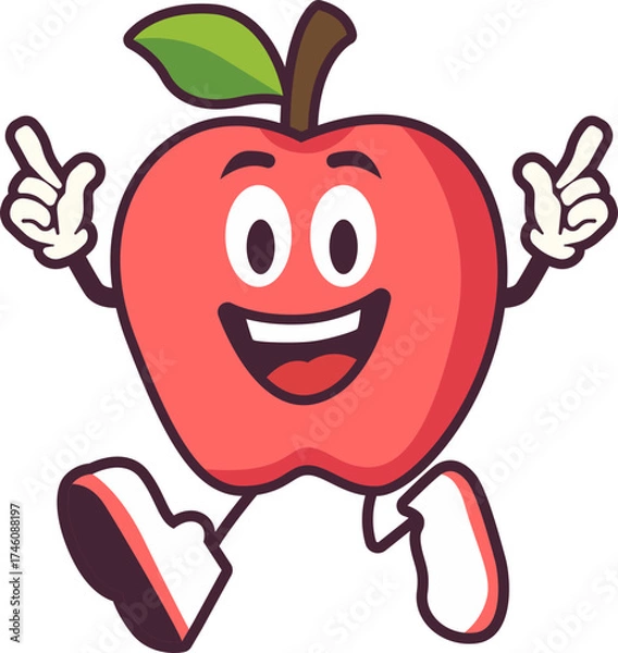 Fototapeta Excited Apple Mascot with Sneakers and Fists in the Air