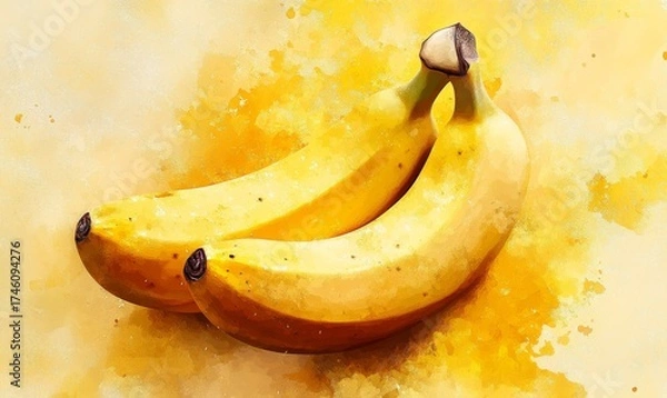 Obraz Watercolor banana with soft yellow hues, minimalistic and clean, 3D illustration