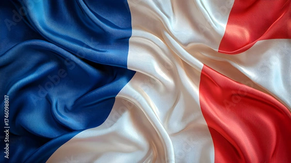 Obraz Modern abstract illustration of the French tricolor flag with realistic silk waves, ideal for national, cultural, or elegant digital backgrounds