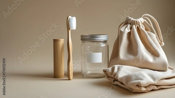 Obraz Sustainable Eco-Friendly Flat Lay with Reusable Bamboo and Glass Items
