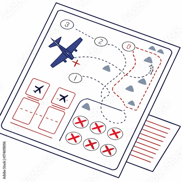 Fototapeta Top view of a strategic game board depicting an aerial mission with aircraft movement and objectives