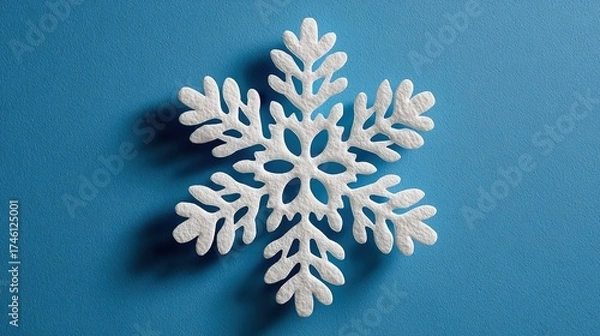 Obraz Minimal Snowflake on Bright Blue Background. Flat Lay Season Concept.