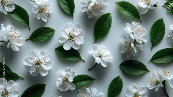 Obraz White Flowers Texture. Creative Minimal Concept in Flat Lay Style.