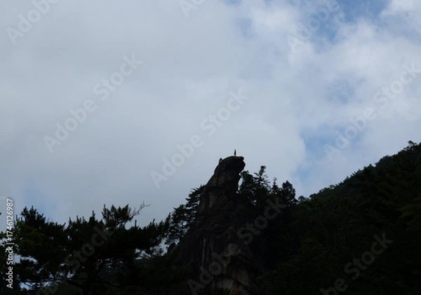 Obraz 岩峰に立つロッククライマー