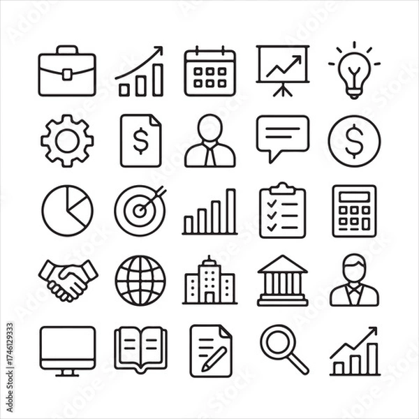 Obraz Management and business line icons vector set.