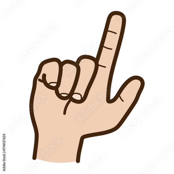 Fototapeta Raised Index Finger Hand with Brown Outline on Transparent Background