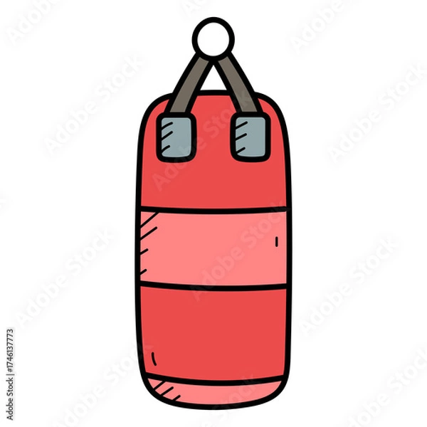 Fototapeta Red Punching Bag Doodle on Transparent Background for Gym Equipment