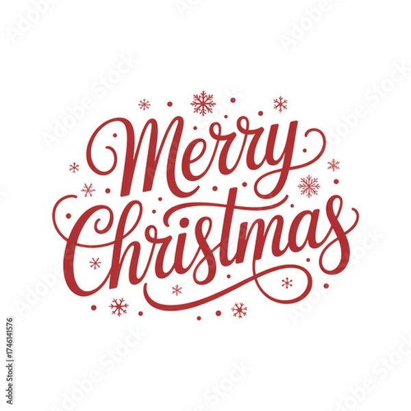 Obraz Merry Christmas vector typography with snowflake doodle png for holiday t-shirt, sticker and greeting card design