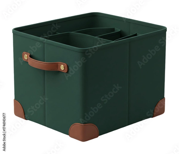 Obraz 深緑色の収納ボックス、仕切り付きで整理整頓、おしゃれなインテリア雑貨、シンプルで使いやすい