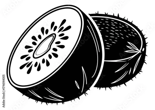 Fototapeta Stylized kiwi fruit slice with abstract motion lines