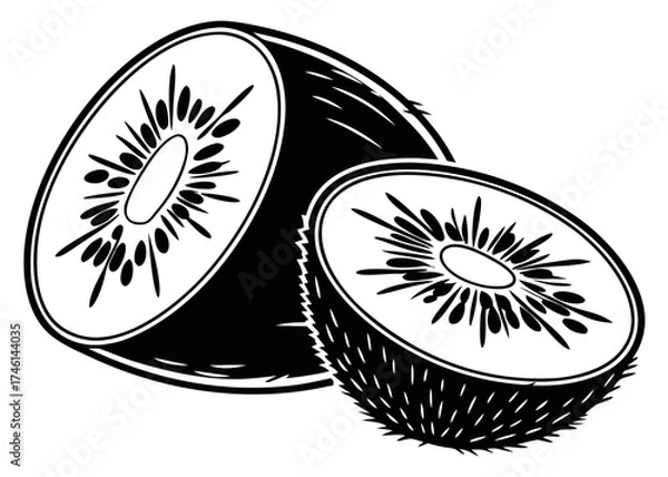 Fototapeta Stylized kiwi slices on a black background