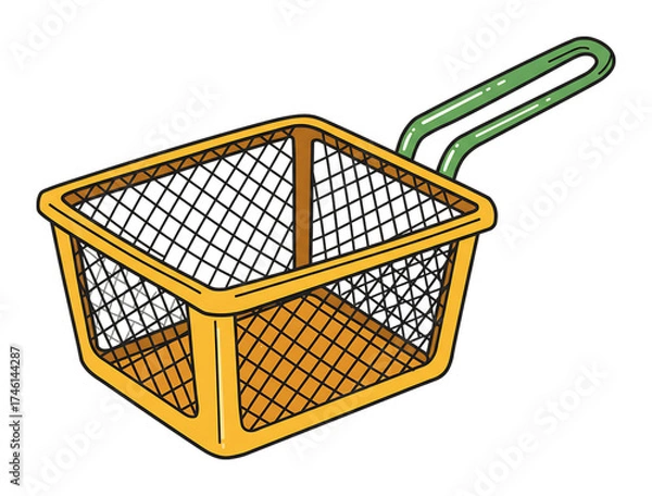 Obraz 明るいキッチン用品：揚げ物用バスケットのイラスト、料理を楽しく！