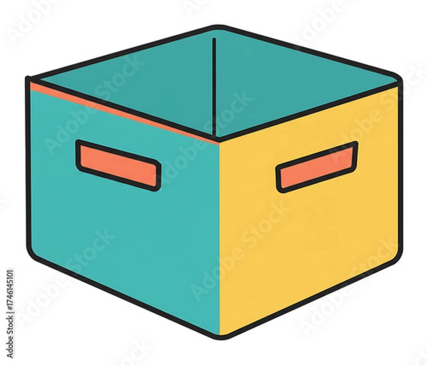 Obraz 空っぽの箱のイラスト、明るい色使いが特徴的、収納や整理整頓のイメージ、シンプルで使いやすい