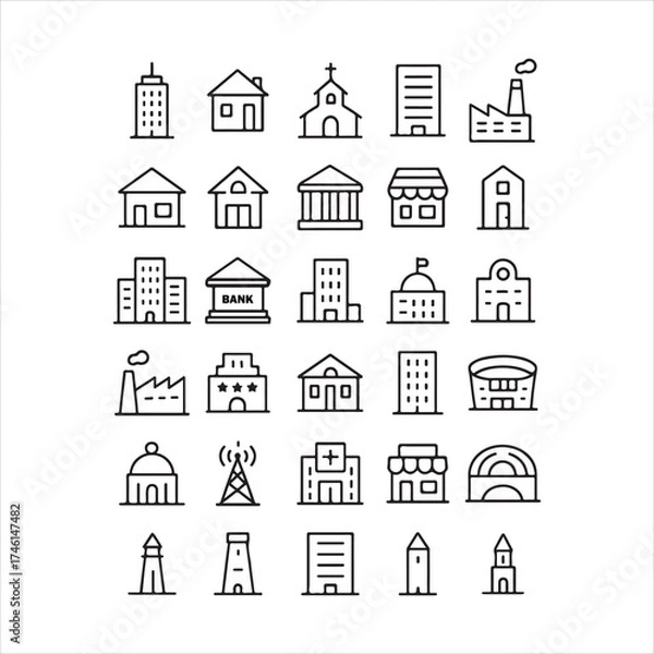 Obraz Home, building line icon set.