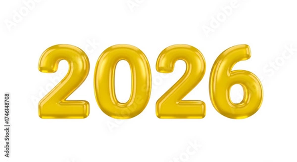 Obraz Golden metallic 2026 numbers on black background render