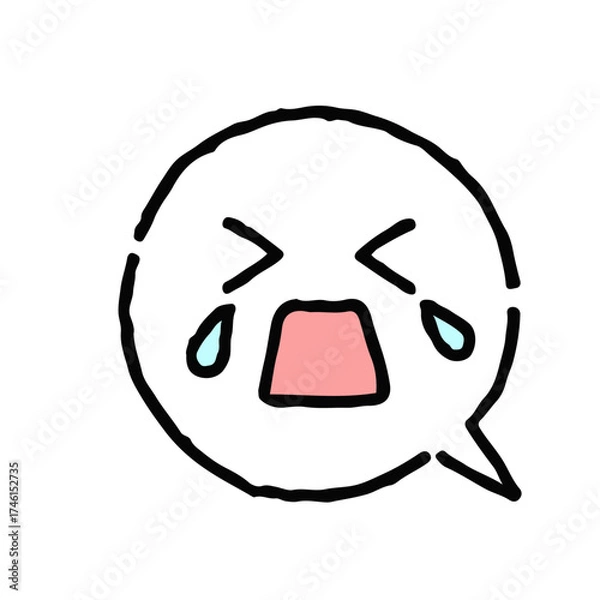 Obraz 大泣きしている顔・手描き・白地ふきだし