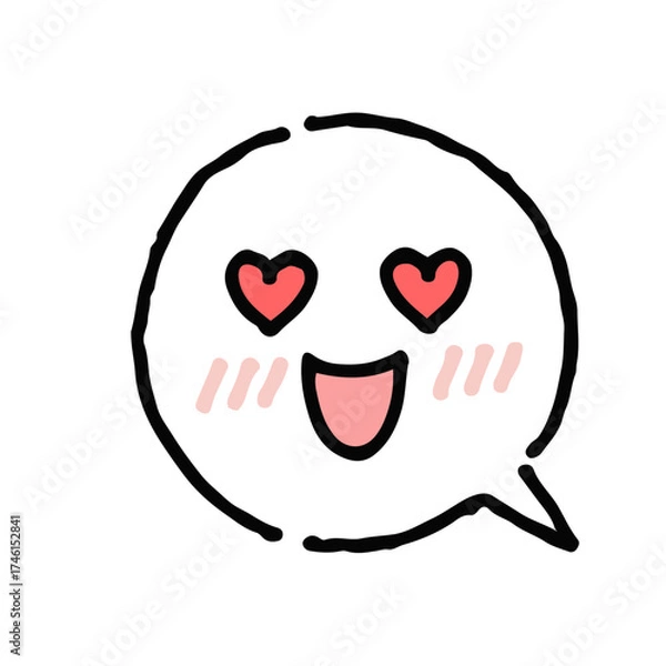 Obraz 目がハートになっている顔・手描き・白ふきだし