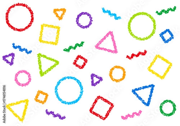 Fototapeta クレヨン素材　幾何学模様のポップな背景