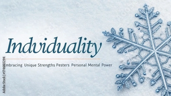 Obraz Blue glitter snowflake with individuality text on a snowy background