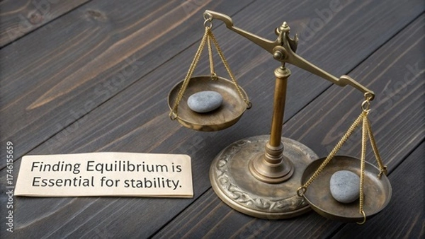 Obraz Vintage brass balance scale showing perfect equilibrium and stability