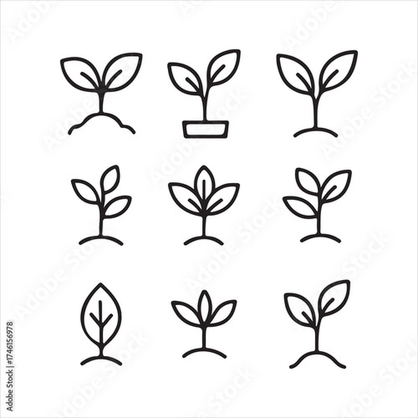 Obraz Leaf icon set outlined vector icon.
