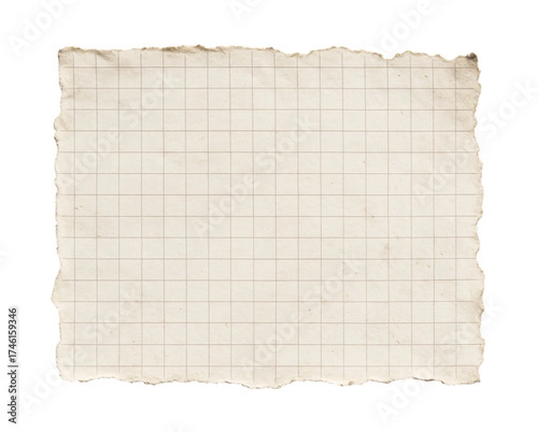 Fototapeta old paper sheet, torn chequered paper on transparent background 