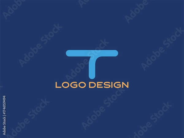 Fototapeta Letter T Blue Modern Logo Design — Simple Alphabet Branding Symbol for Professional and Creative Use
