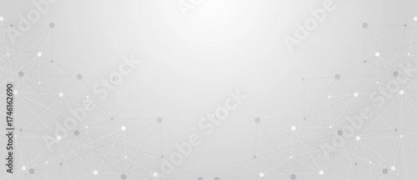 Fototapeta Abstract white technology network background. Digital network connection background with gray dots and lines. Technology, communication, data, science, internet, or digital network concept